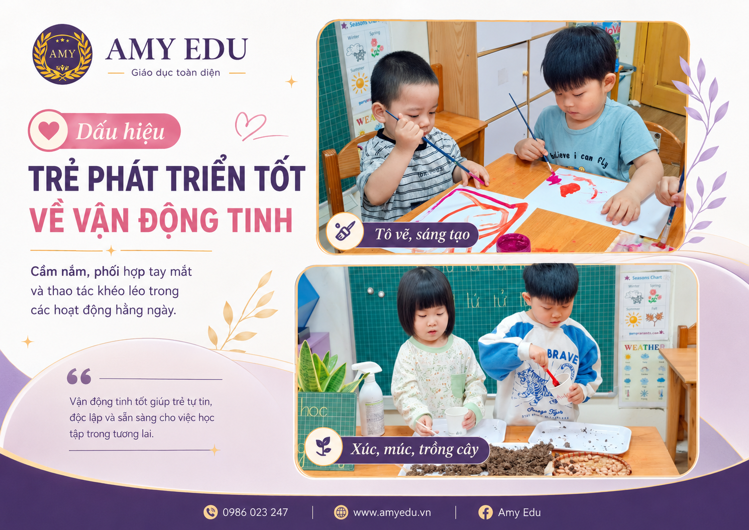 Dấu hiệu trẻ mầm non phát triển tốt về vận động tinh tại AMY EDU