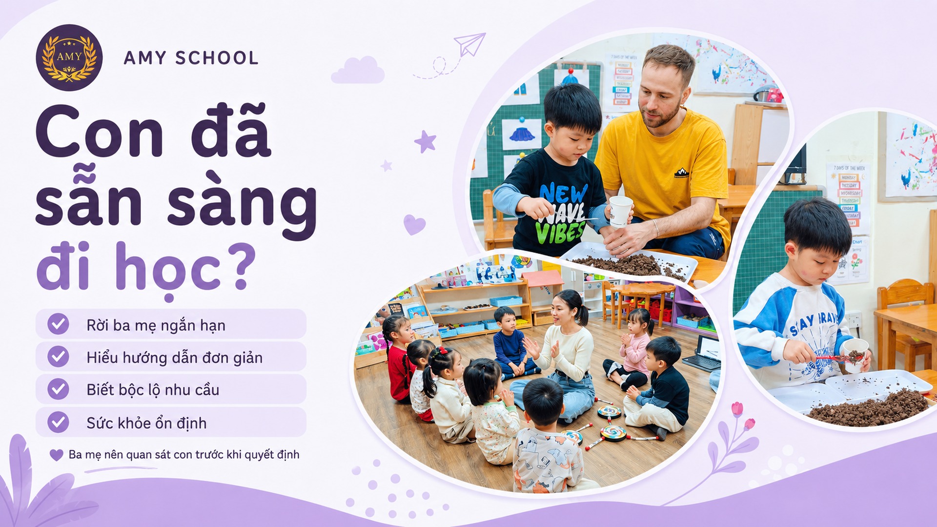 Dấu hiệu trẻ sẵn sàng đi học mầm non tại AMY School