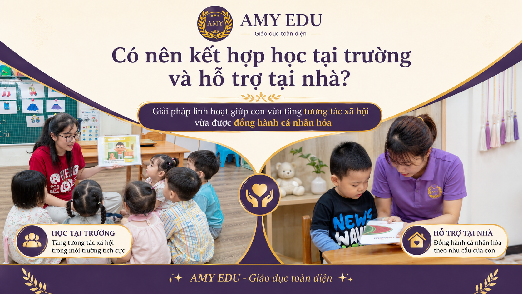Kết hợp học tại trường và hỗ trợ tại nhà cho bé chậm nói tại AMY EDU
