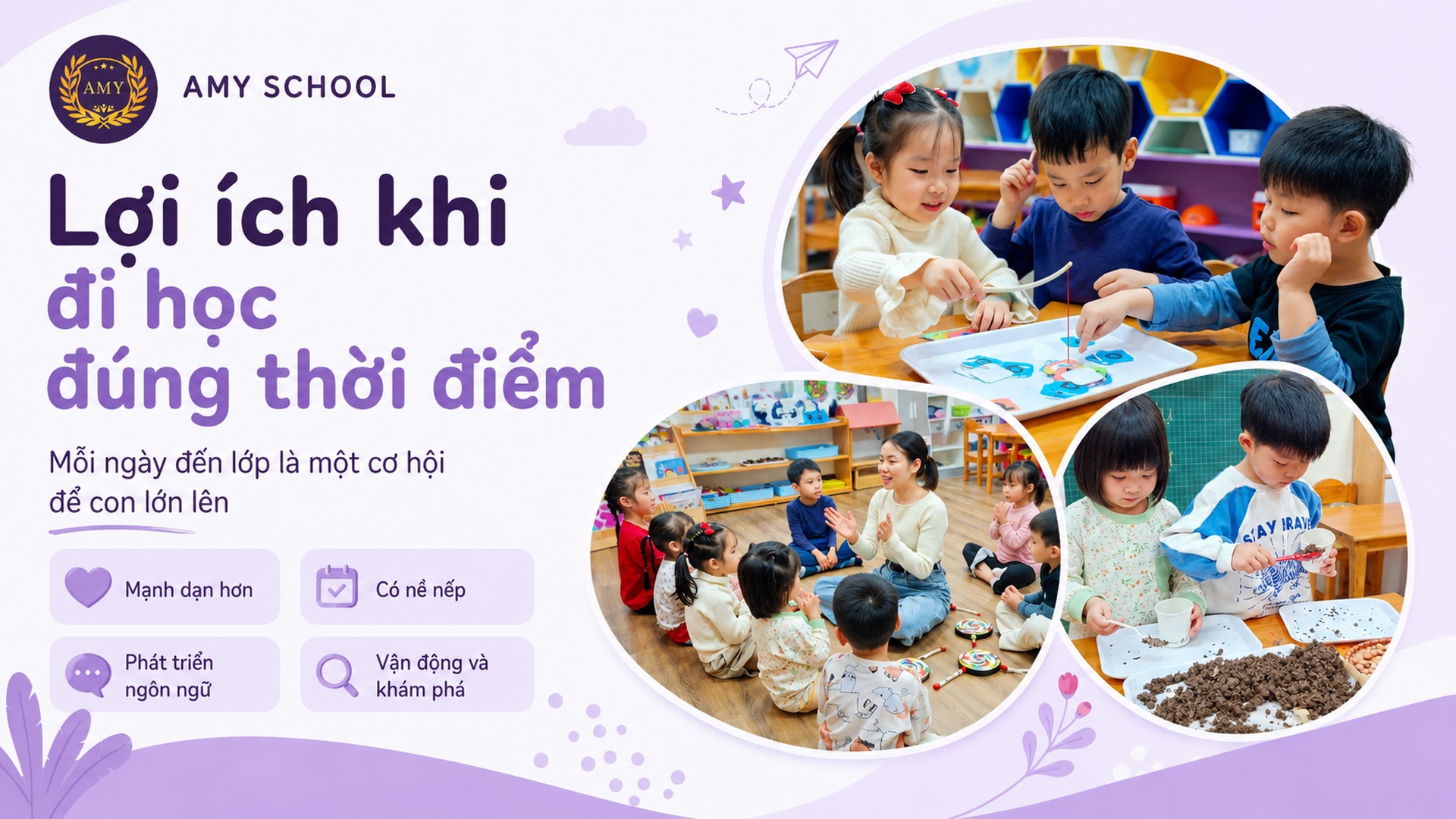 Lợi ích khi cho trẻ đi học mầm non đúng thời điểm tại AMY School